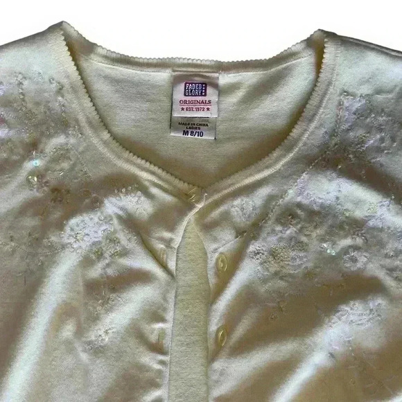 vtg Faded Glory embroidered beaded spring yellow cardigan sweater 3/4‎ sleeves m - Picture 4 of 10